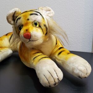 Vintage Montgomery Ward Stuffed Tiger Laying‎ Plush Animal 1950s Japan